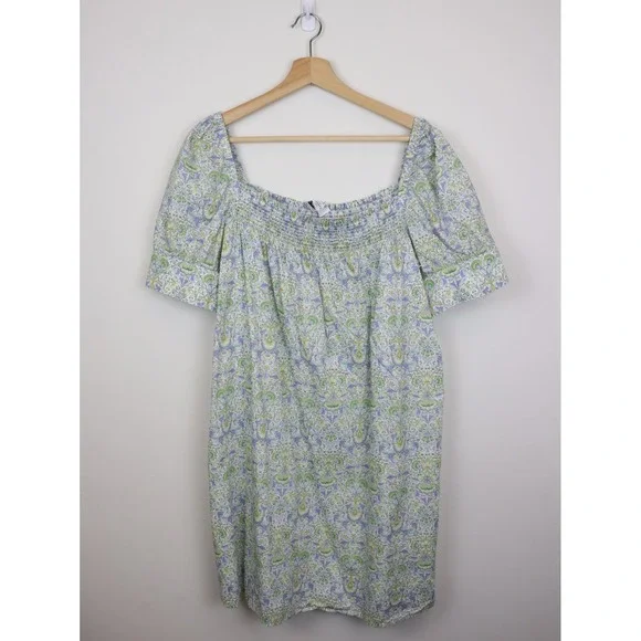 J Crew Afternoon Dress in Liberty Lodden Fabric Lg Smocked Neckline Green Blue - Picture 3 of 12